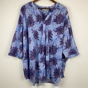 Catherines plus size 3X Petite Women’s Purple Blue Floral Button Up Top